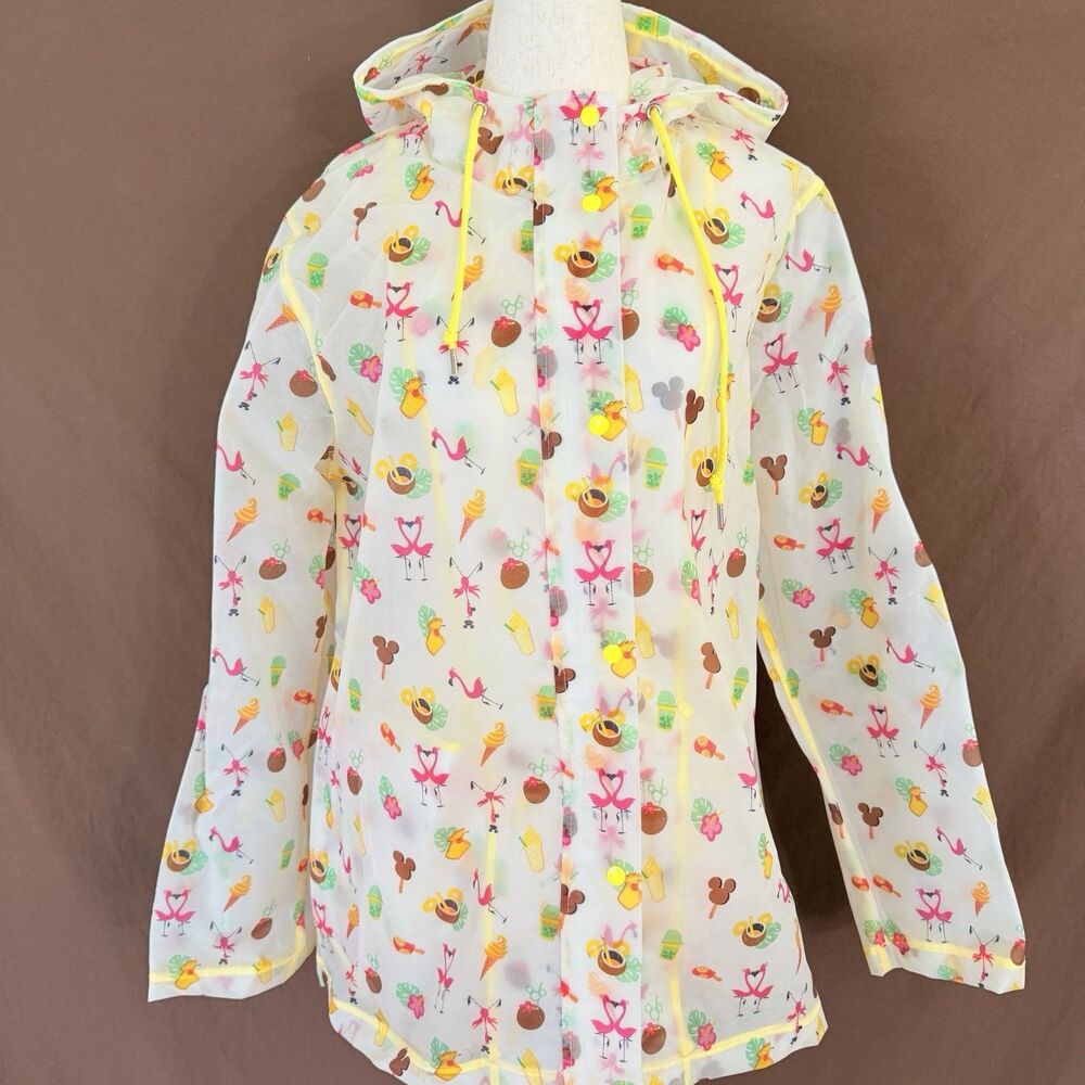 Disney Parks Treats Rain Jacket Womens LARGE Coat Dole Whip Flamingo Hooded